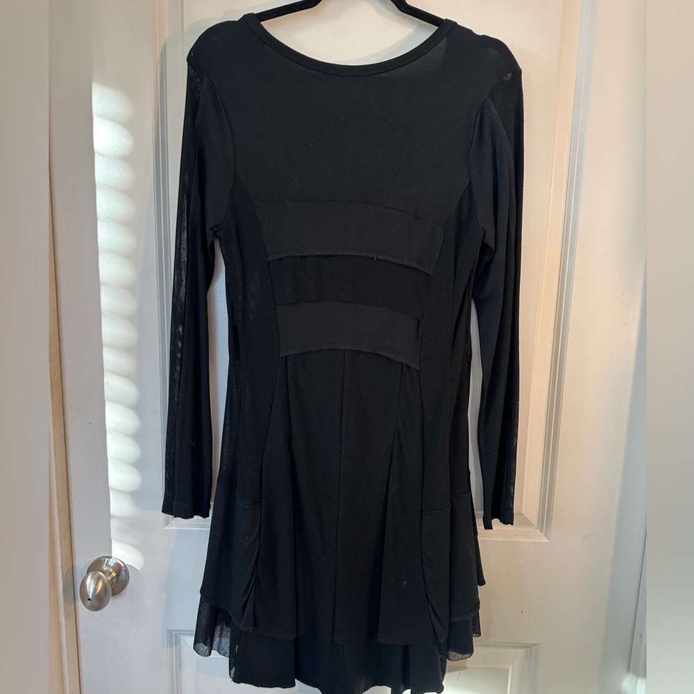 Dolcezza Asymmetrical Sheer Side Panels Button Up Lagenlook Black Tunic Top, S - Picture 2 of 7